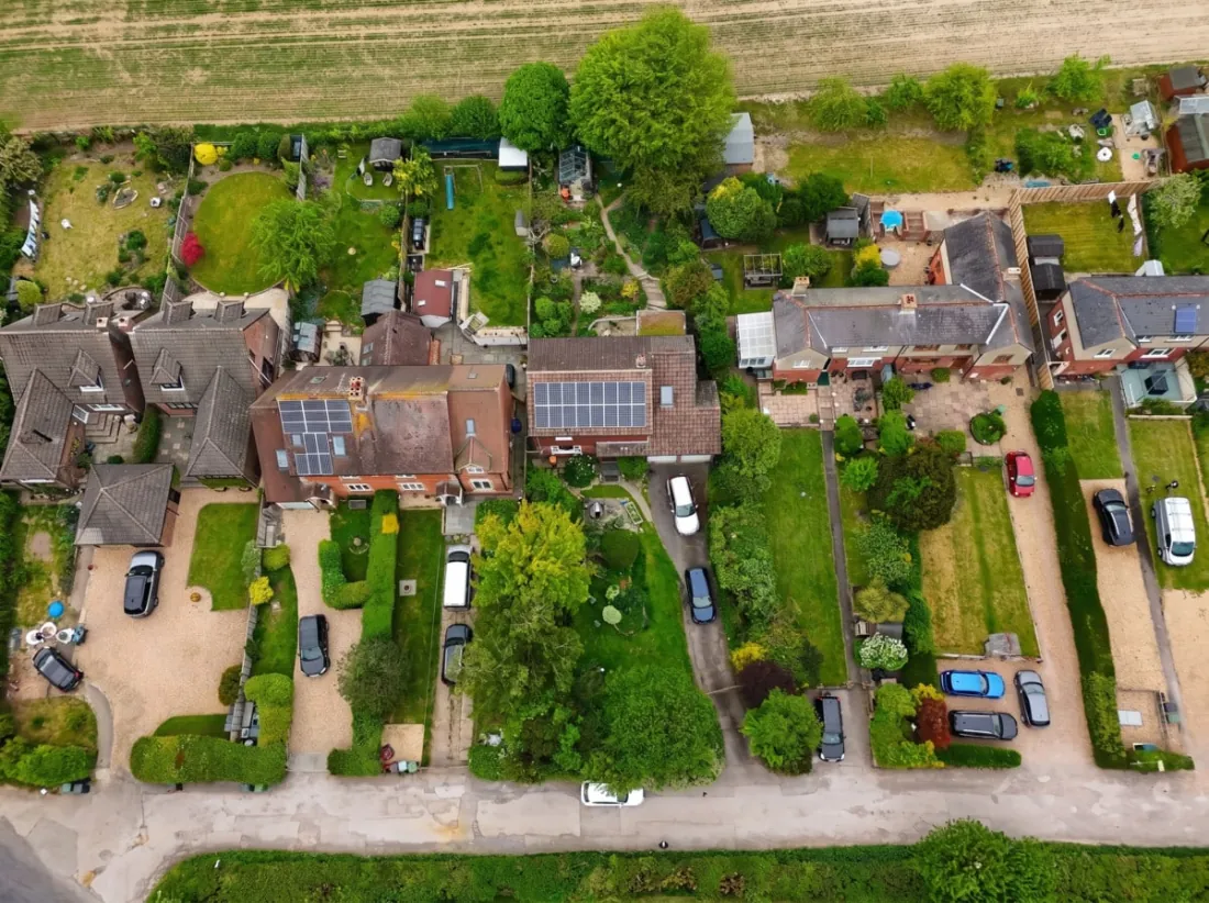 Aerial view of the house and grounds