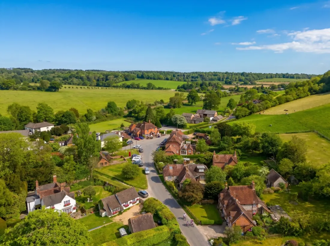 Aerial view over Finchdean and the Downs