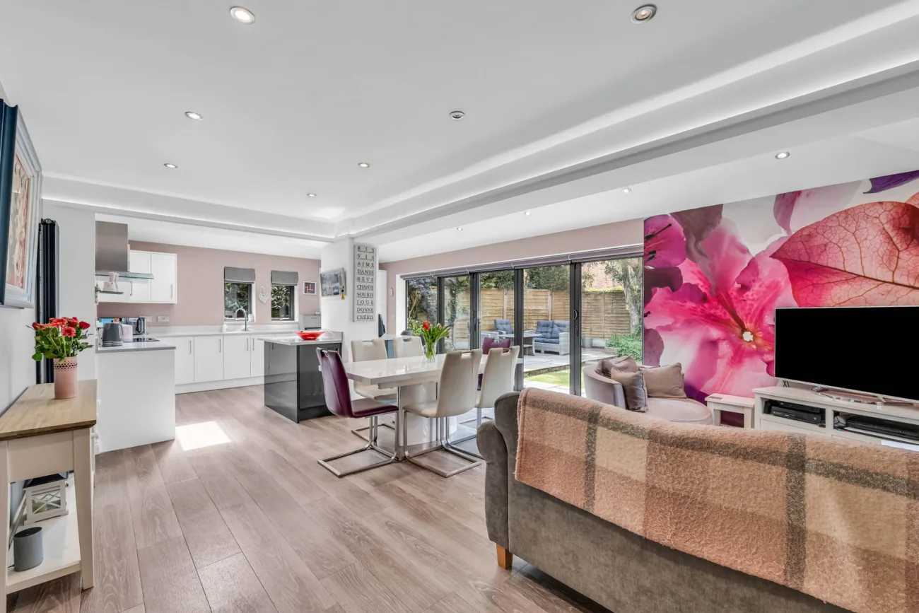 The open-plan kitchen, diner and living space