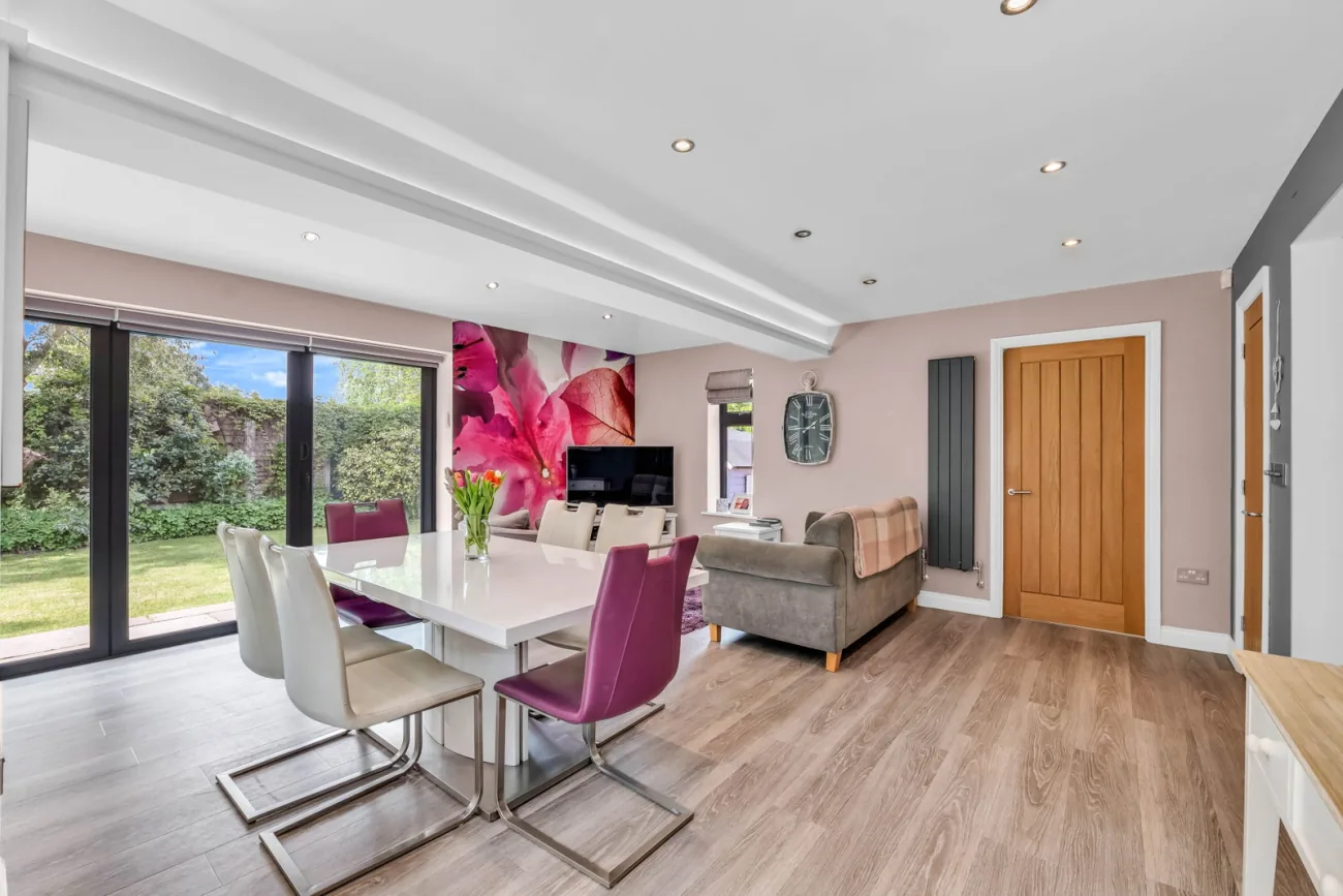 The dining-living end of the open-plan space