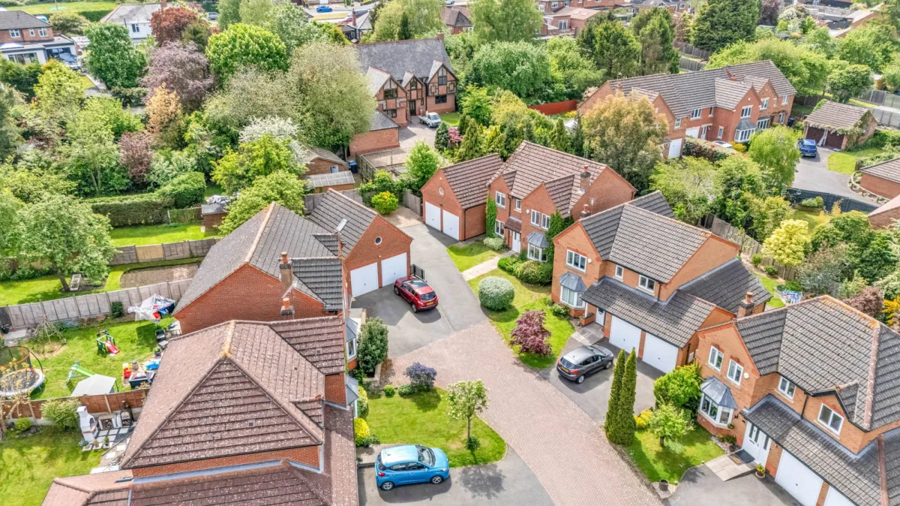 Aerial view of the home and plot