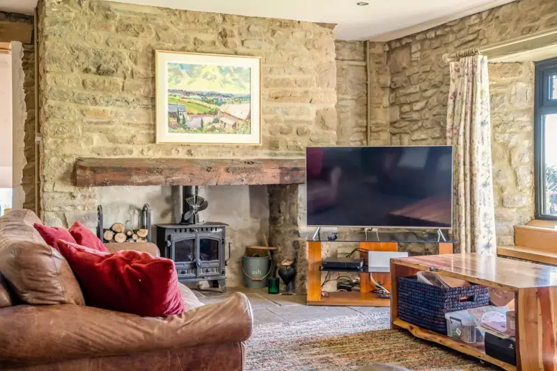 Inglenook hearth, original 1565 fabric
