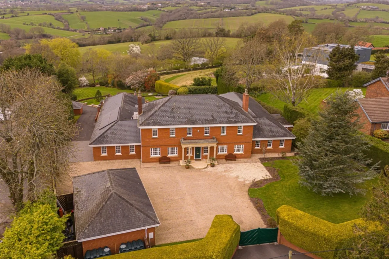 Aerial view across the home and gardens.