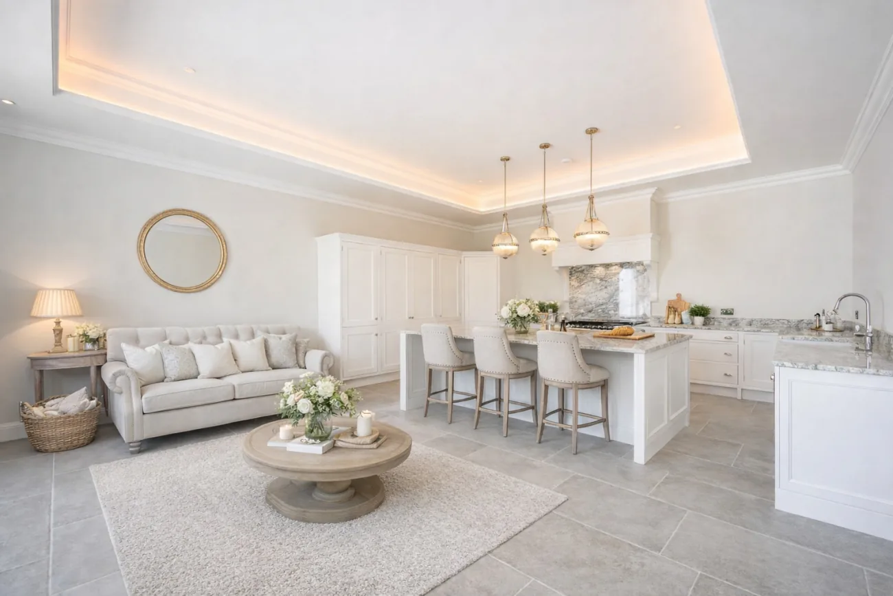 The open-plan kitchen and living space