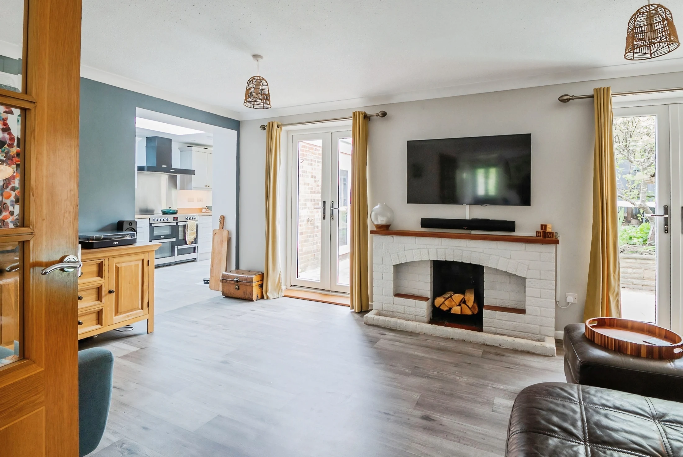 The lounge with brick fireplace