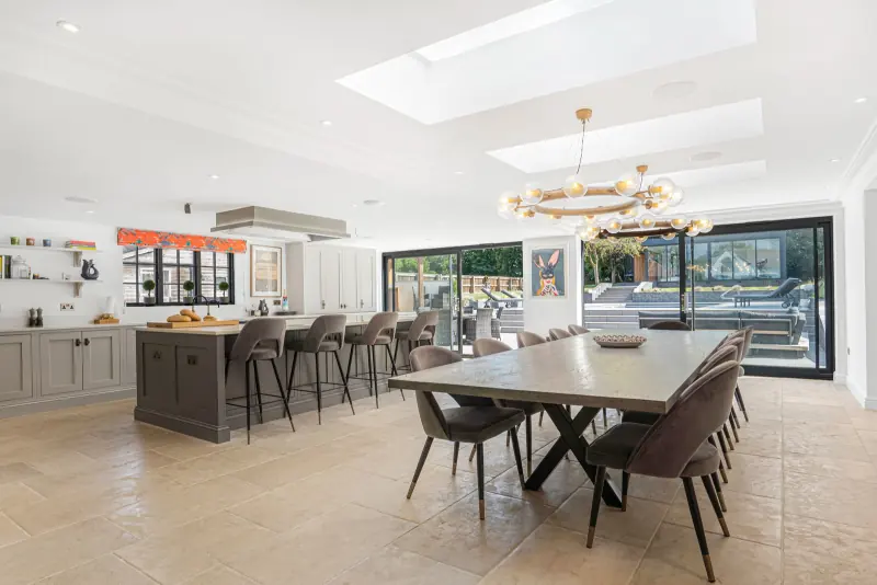 The open-plan kitchen, dining and living room