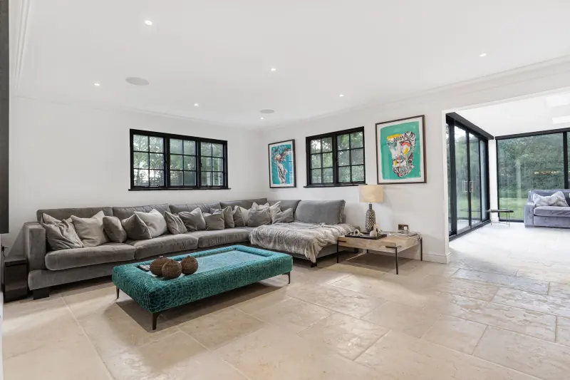 The main living room with deep sectional