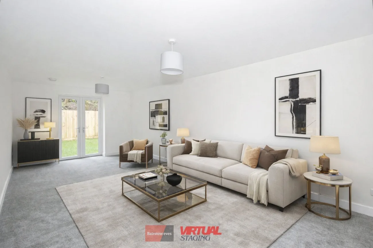 Lounge dressed with sofa and table lamps.