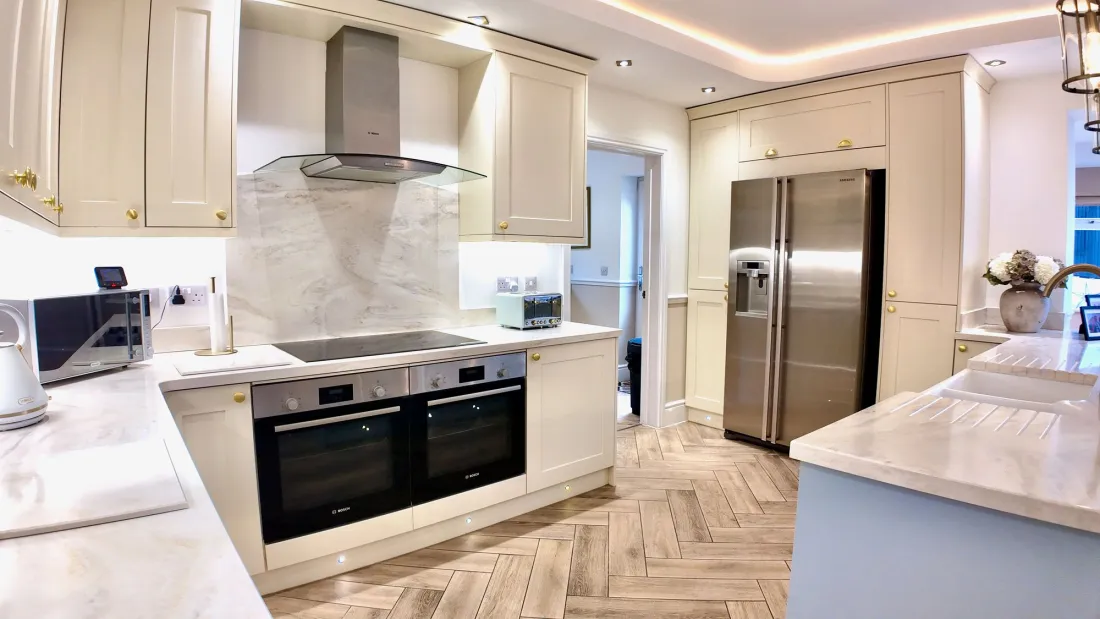 Open-plan kitchen and island