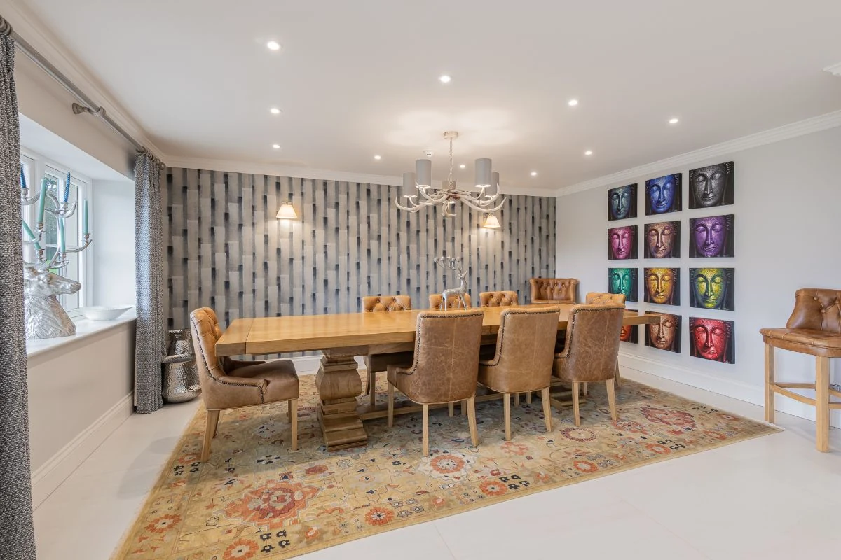 The formal dining room and home office