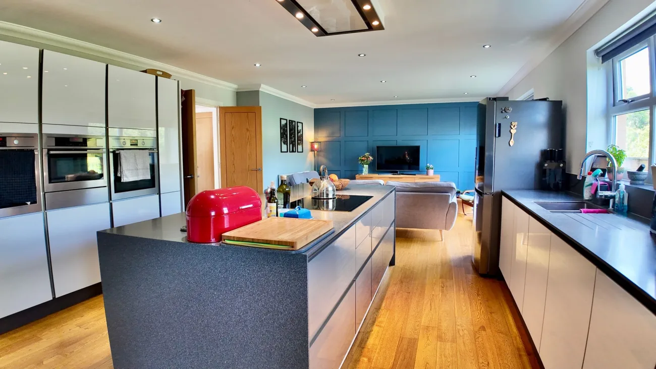 Kitchen and dining room spanning the full width