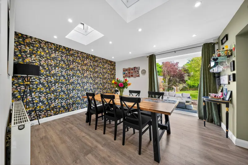 Dining area with lantern roof lights