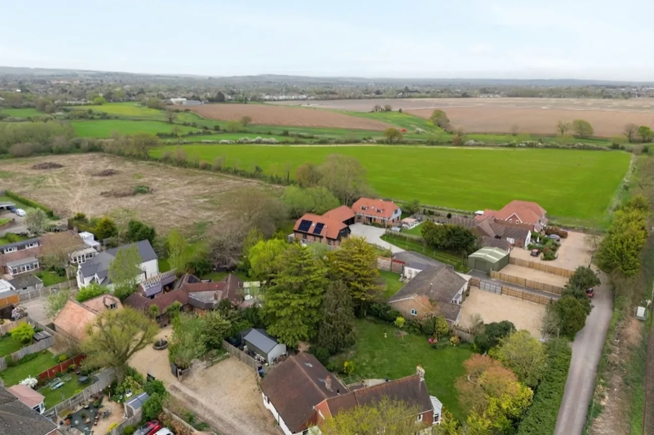 An aerial view of Woodgate and the surrounding fields