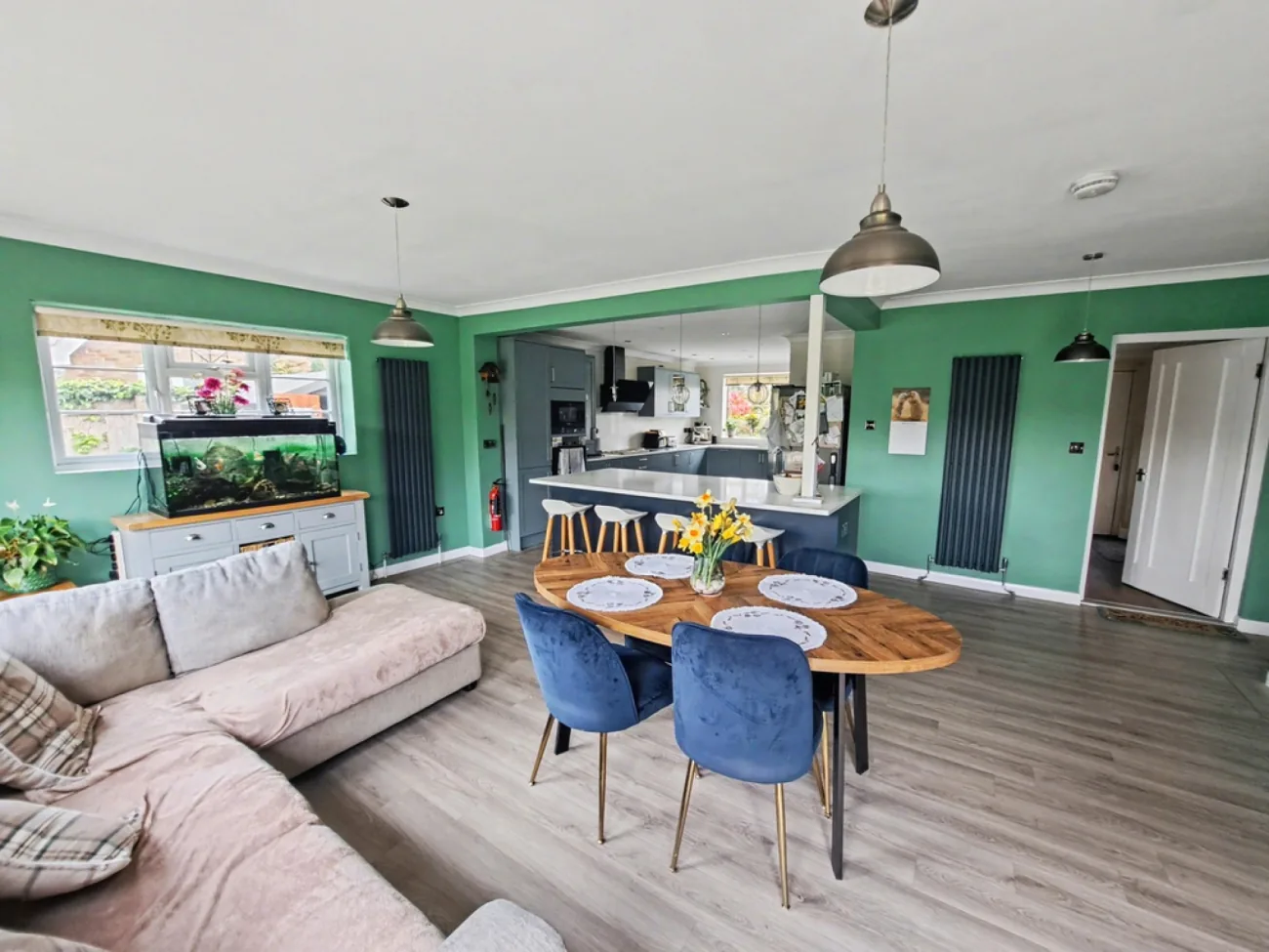 The 28ft open-plan kitchen, dining and family room flooded with natural light
