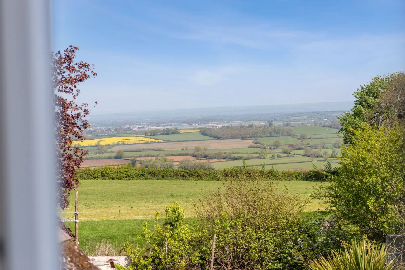 The long view: Yeovil town in the middle distance, patchwork fields beyond.