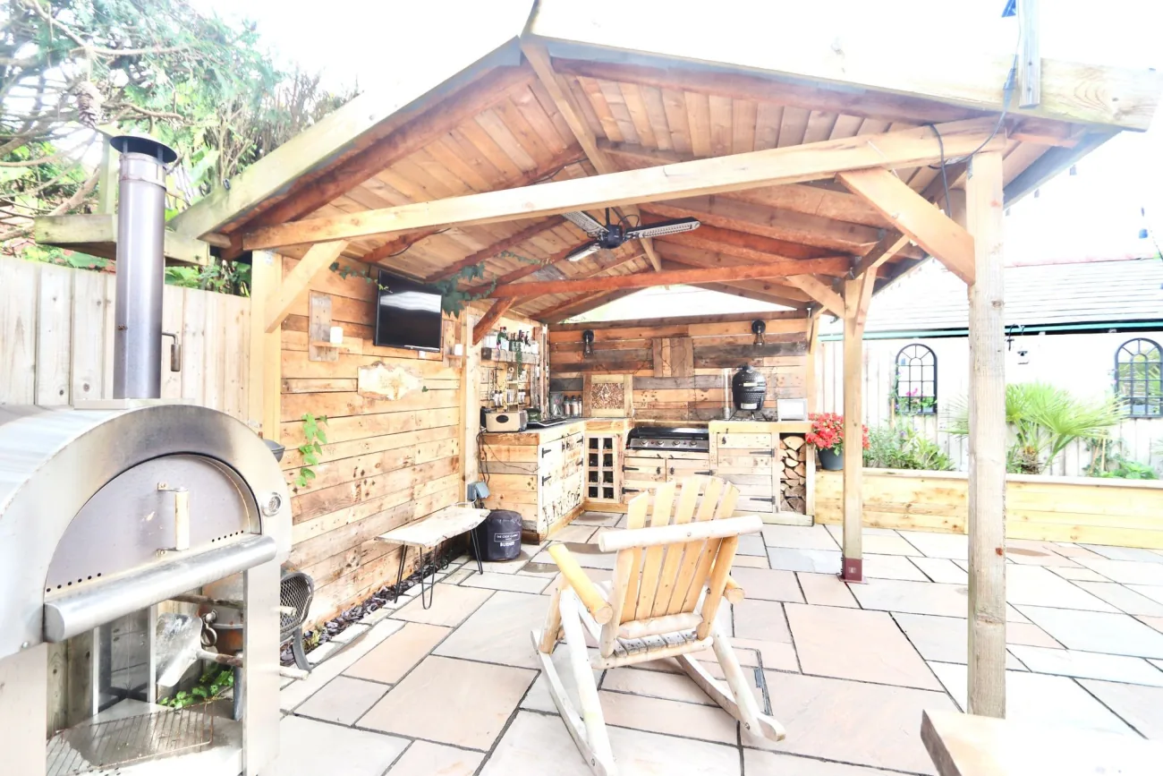 The garden bar at the back of the rear garden.