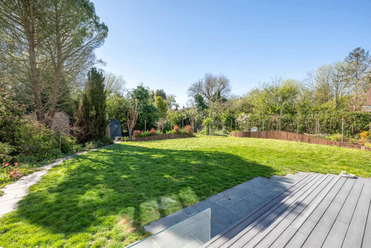 South-facing deck and lawn.