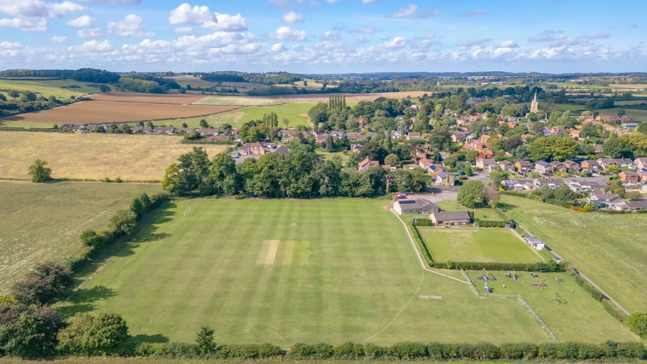 Aerial looking across to the countryside beyond.