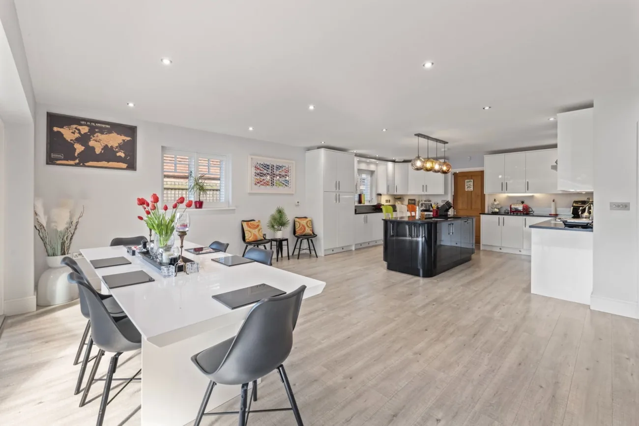 Looking back across the family kitchen.